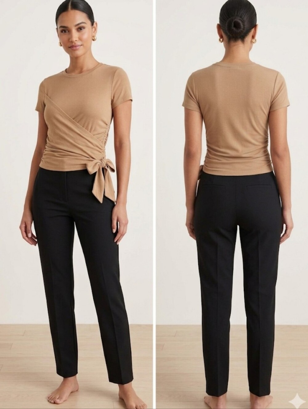 Express Camel Side Tie Wrap Top XS Minimalist Balletcore Quiet Luxury